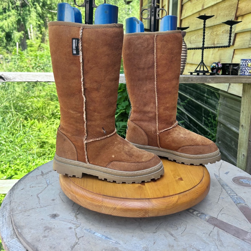 Grizzly Tall Boots Women Size 9 Chestnut Brown Suede Shearling Warmbat Australia